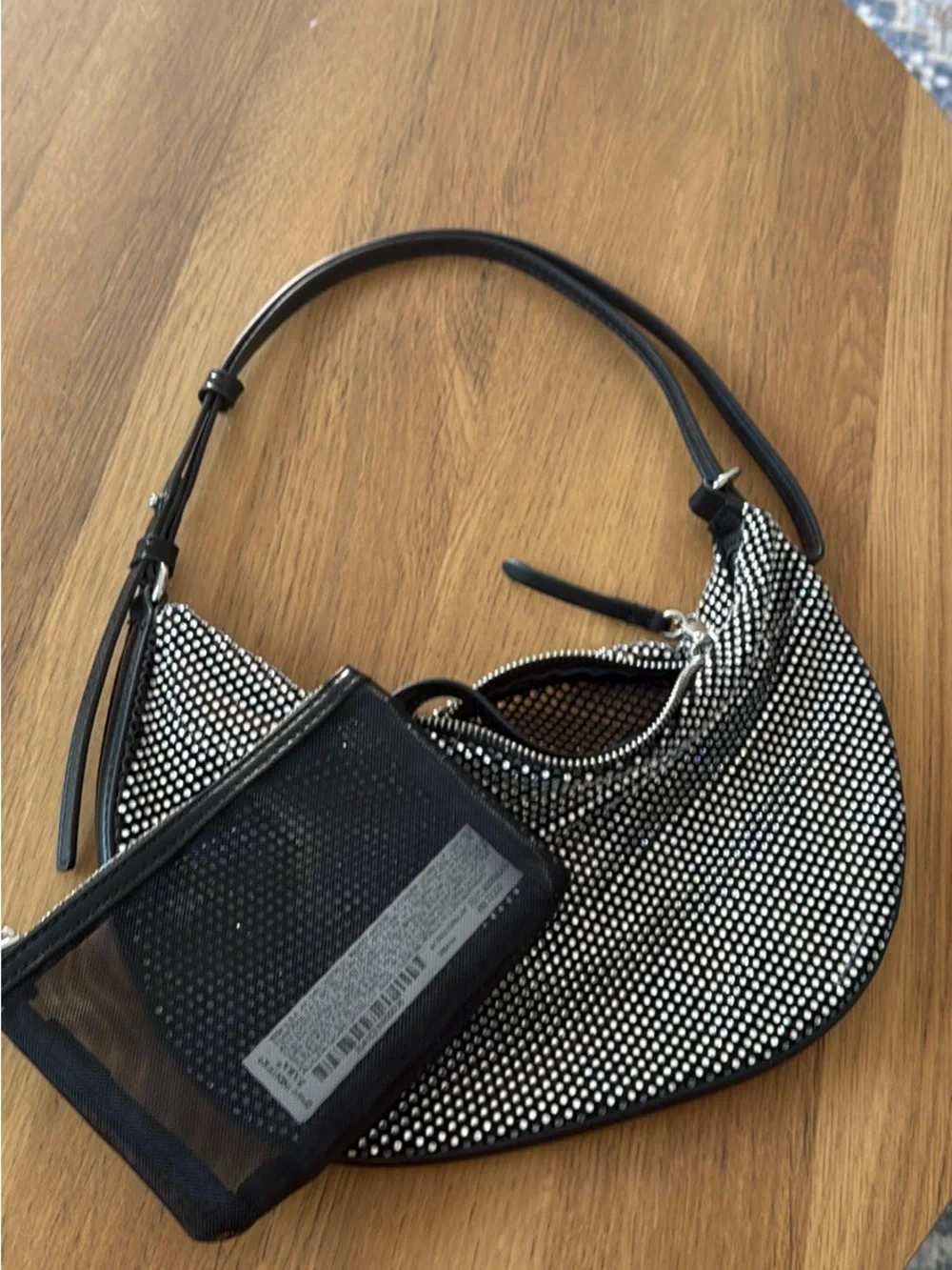 Black Crystal-Embellished Shoulder Bag